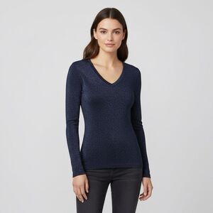 D&G Dolce & Gabbana Metallic Blue Shimmer Knit V-Neck Sweater S Luxe Statemenent